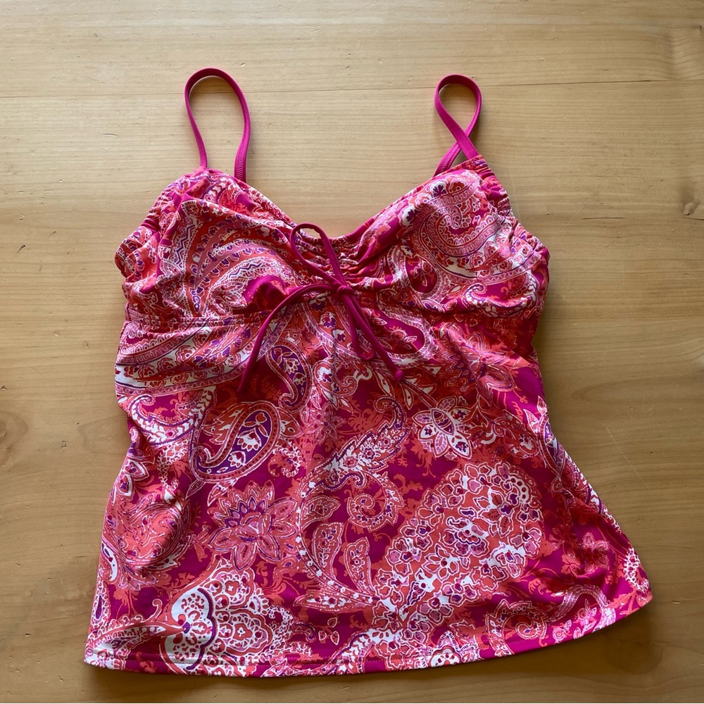 Lands End pink paisley tankini top sz 10